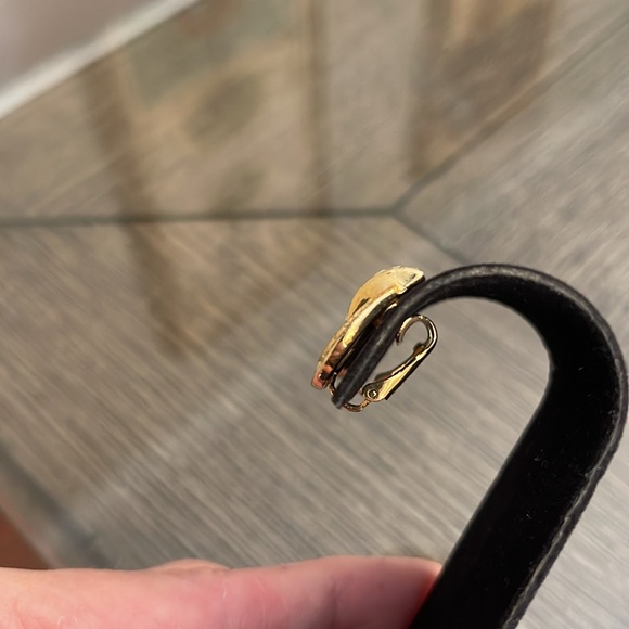 Vintage CHRISTIAN DIOR Door Knocker Clip On Earrings Gold Rhinestone Signed 80’s - Picture 5 of 17